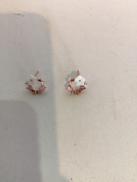 Handmade Pink/White Wreath Earrings