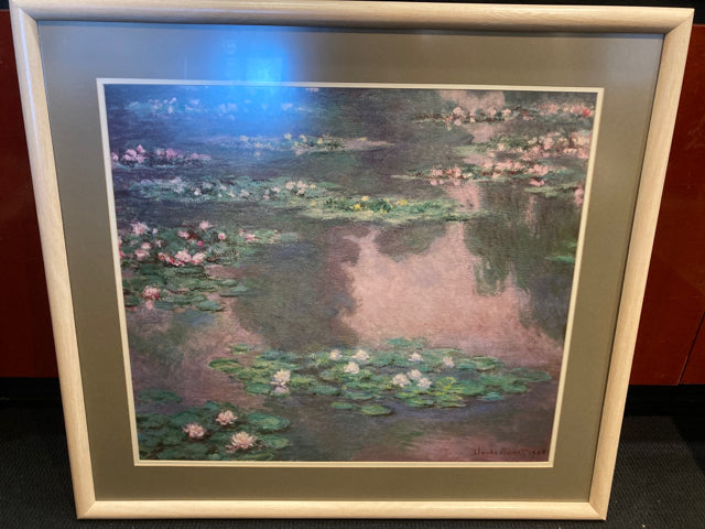 Impressionist Green/Purple Water Lillies Framed Art