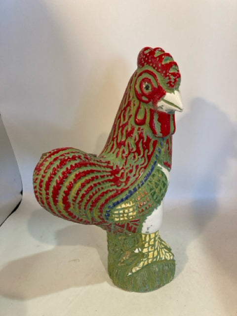 Artisan Green/Red Ceramic Rooster Figurine