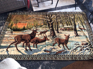 Vintage Multi-Color Velour Deer Snow Tapestry
