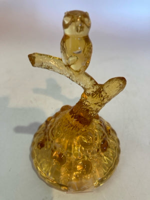 Fenton Vintage Amber Glass Owl Branch Figurine