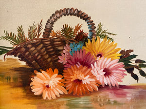 Yellow/Metal Basket Flower Framed Art
