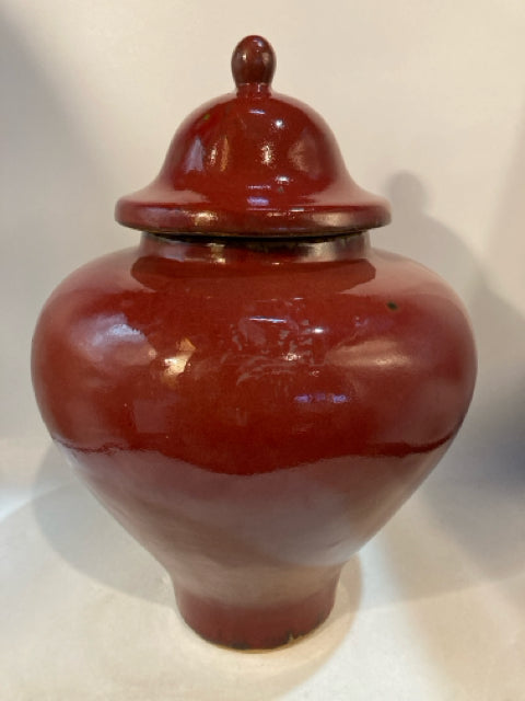 Red Ceramic With Lid Urn