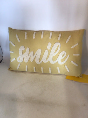 Whimsical Yellow Cotton Smile Pillow