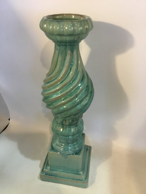 Oversized Aqua Ceramic Twisted Candle Holder