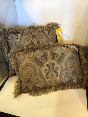 Brown/Tan Polyester Medallion Fringe Pillow Set