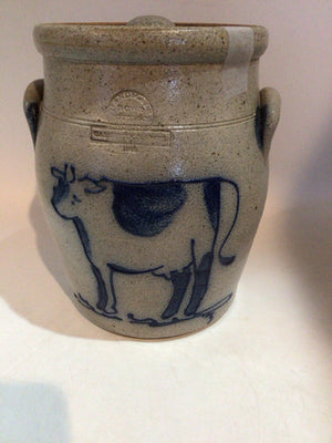 Rowe Vintage Gray/blue Pottery Cow Lidded Canister
