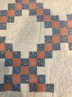 Vintage King White/Blue Cotton Patchwork As Is Quilt