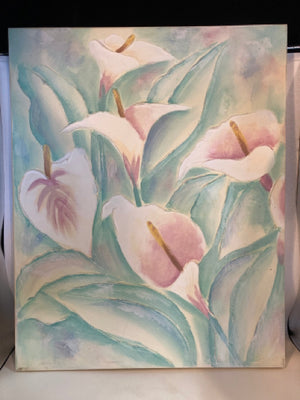 Original Green/Pink Lillies Stretch Canvas