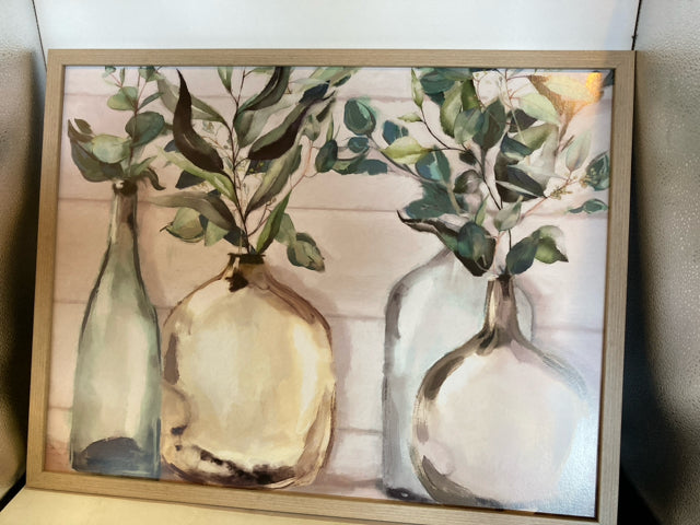 Tan/green Vase Plant Framed Art