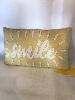 Whimsical Yellow Cotton Smile Pillow