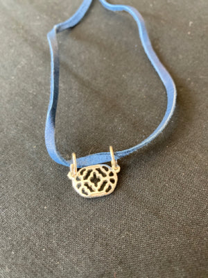 Blue/Silver Leather Cord Necklace