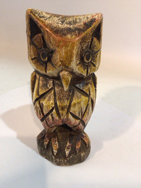 Mid Century Brown Wood Owl Sculpture