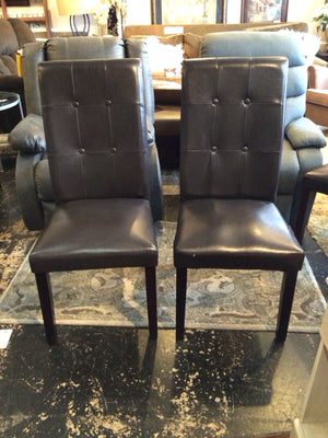 Pair Vinyl Tufted Brown Chair Set