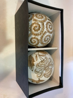 Brown/White Ceramic Orbs Pair Misc