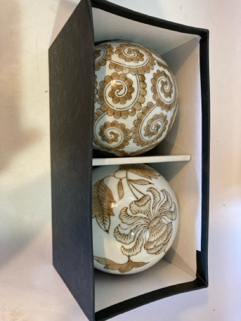 Brown/White Ceramic Orbs Pair Misc