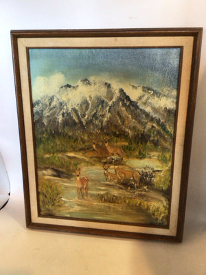 Original Green/Brown Acrylic Deer Framed Art