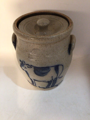 Rowe Vintage Gray/blue Pottery Cow Lidded Canister