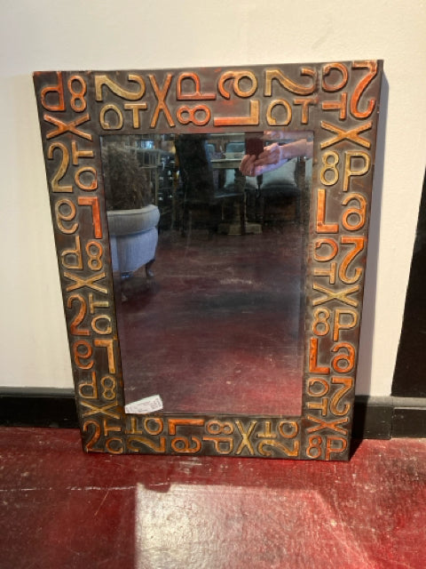 Framed Brown Metal Letters Numbers Mirror