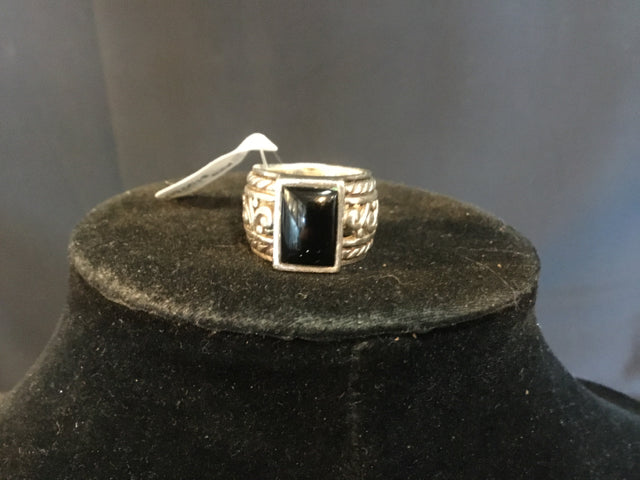 Sterling Silver Silver/Black Rectangle Onyx Ring