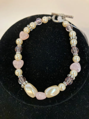 Beaded Silver/Pink Pearl Bracelet