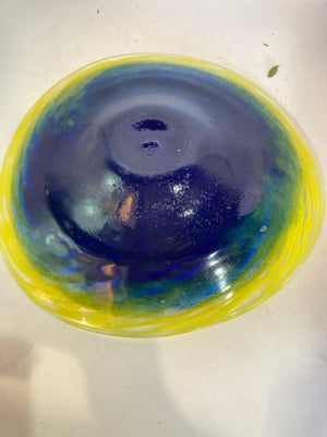 Art Glass Blue/Yellow Glass Swirl Plate