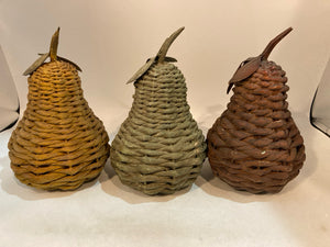 Set of 3 Multi-Color Wicker Pear Decoration