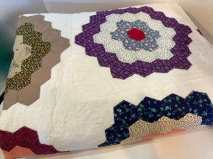Handmade Multi-Color Cotton Hexagon Flowers Quilt