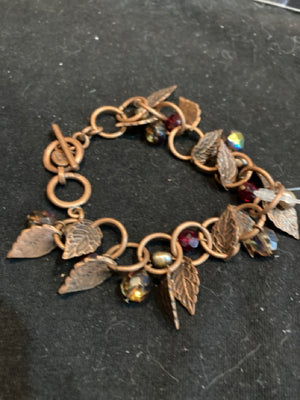 Handmade Bracelet Iridescent Copper Leaves Jewelry