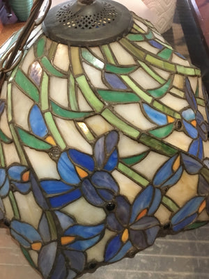 Tiffany Stained Glass Iris Blue/Green Light Fixture