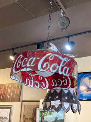 Coke Tiffany Like Stained Glass Vintage Red/white Light Fixture