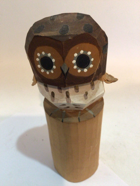 Mid Century Brown Wood Owl Sculpture