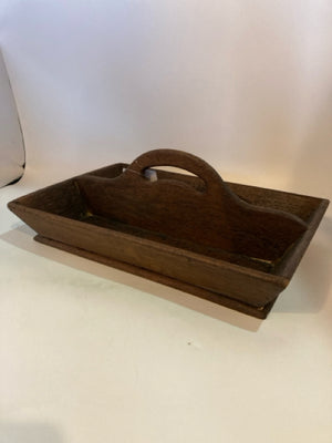 Vintage Handled Brown Wood Cutlery Tray