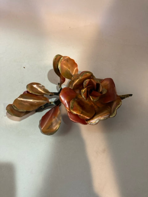 Mid-Century Brass Floral Pink/Gold Wall Decoration