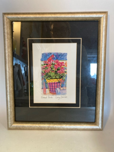 Signed Multi-Color Flowers In Pot Framed Art