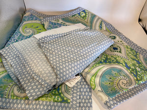 Queen Blue/Multi Cotton Blend Diamond Paisley Comforter Set