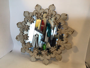 Rustic Gray Metal Fleur de Lis Mirror
