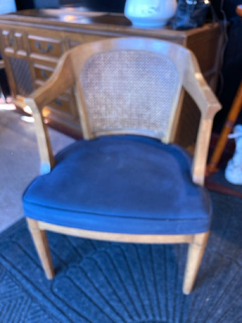 Vintage Arm Wood Upholstered Seat Accent Brown/Blue Chair