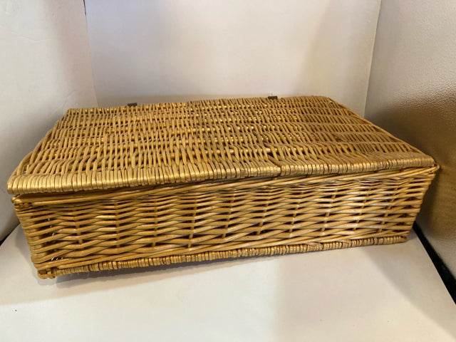 Yellow Wicker Lidded Rectangular Basket
