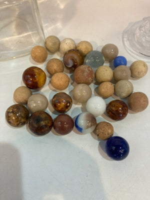Vintage Tan/Multi Clay Glass Ball Marbles
