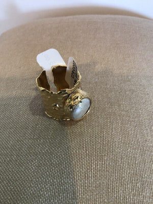 Gold Adjustable Pearl Ring