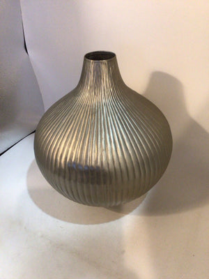 Gray Metal Ribbed Vase