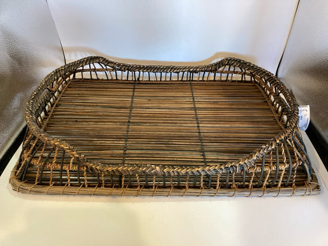 Handled Natural Bamboo Rattan Tray
