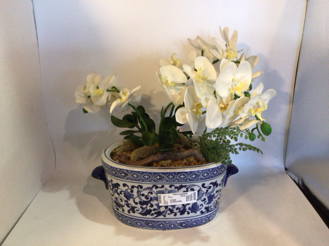 Oriental Blue/White Ceramic Orchids Planter
