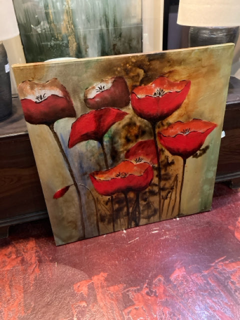 PIER 1 Red Poppies Stretch Canvas
