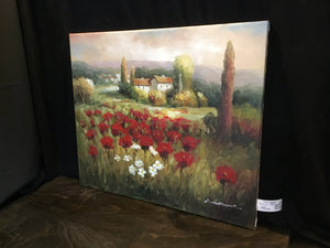 Original Red/Green Poppies Stretched canvas