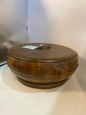 1800's Chinese Brown Wood Brass With Lid Bowl