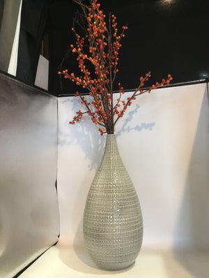 Crate & Barrel Gray Ceramic W/Berries Vase