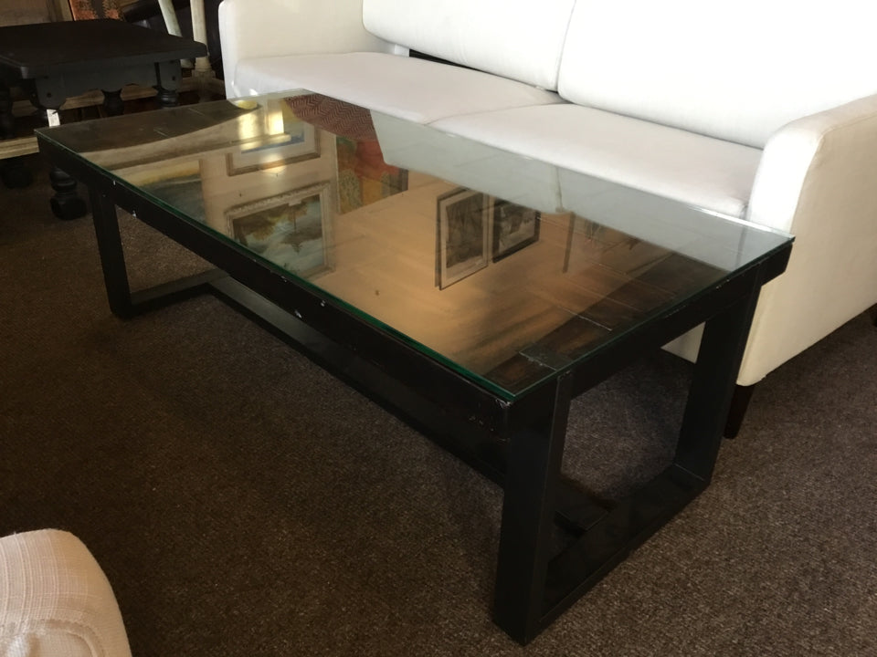 Flexsteel Inlaid Wood & Metal Glass Top Table
