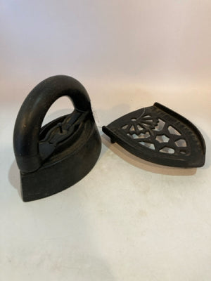 Vintage Flat Black Cast Iron Iron